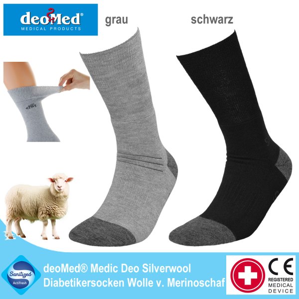 DEOMED® MedicDeo Silverwool – warme Diabetikersocken aus Merinowolle mit Silber, extra weit