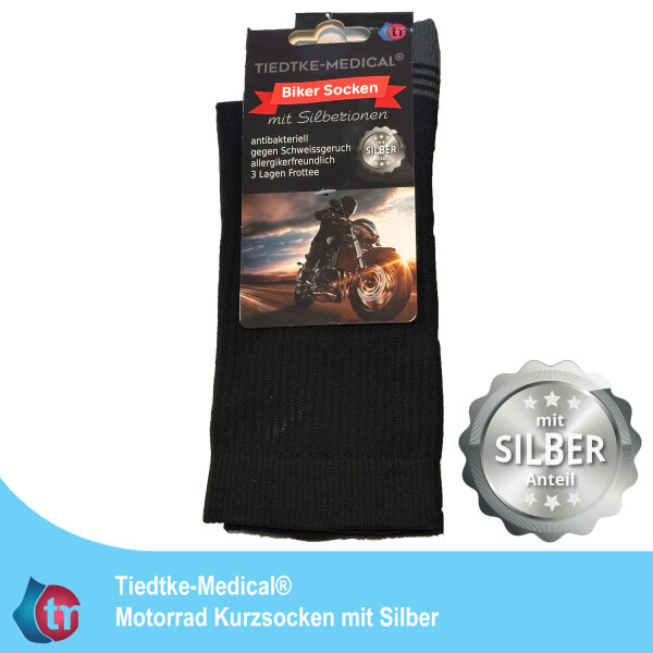 Motorrad Kurzsocken antibakteriell und geruchshemmend mit PROLEN® Silberanteil schwarz Größe 41-43